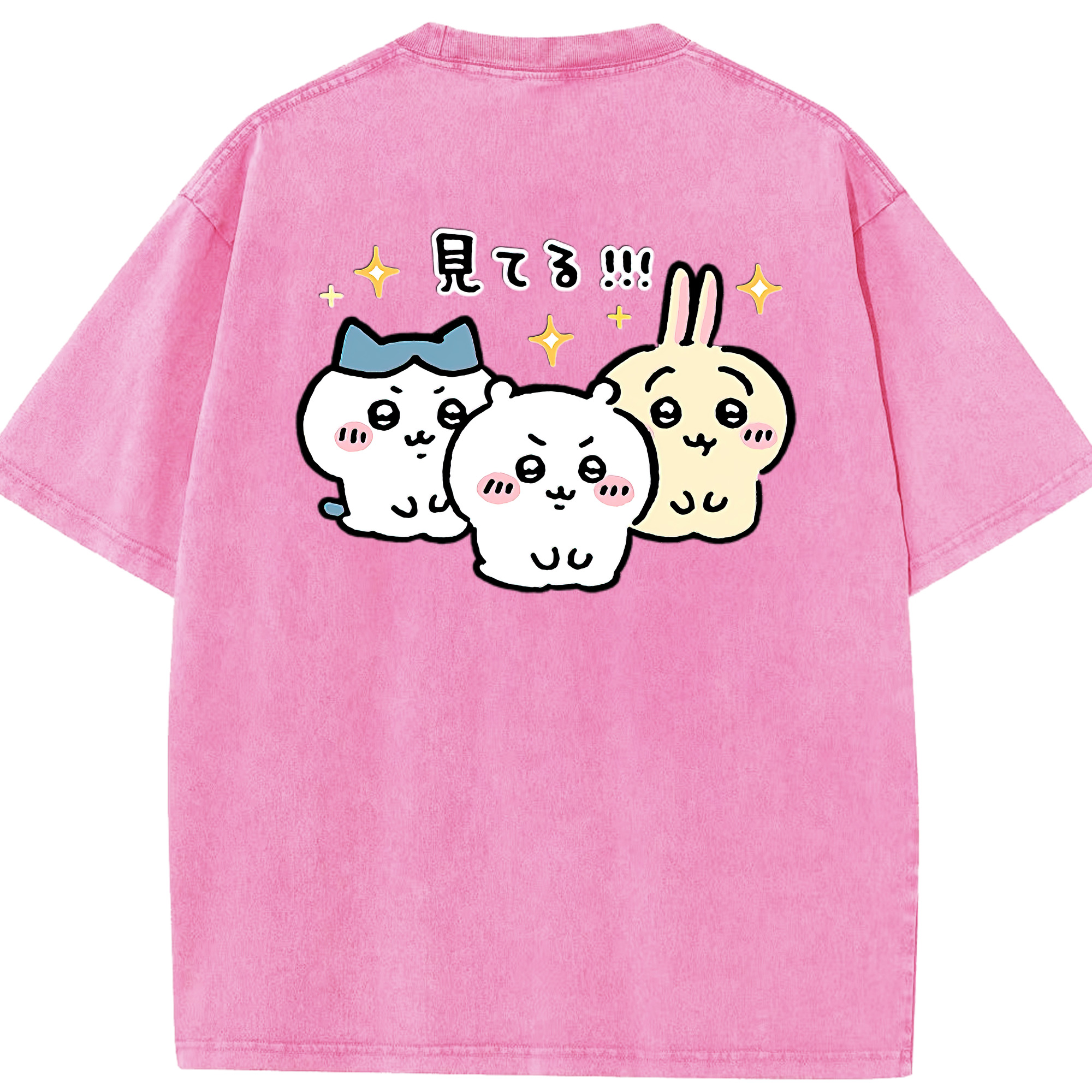 （画像用） ちいかわ ハチワレ Chii-kawa hachiware 綿100% ヴィンテージ風 半袖Tシャツ（背面プリント）